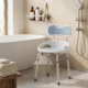 Scaun de Dus cu Spatar si Sezut Perforat, 8 Niveluri Reglabil, Antiderapant, 49,5 x 54 x 92 cm, Albastru - imagine 2