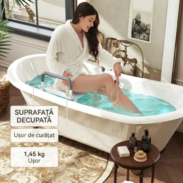 Taburet pentru Dus Reglabil cu Brate si Orificii de Drenaj, din Aluminiu, HDPE si EVA, 52x45x57-69 cm - imagine 9