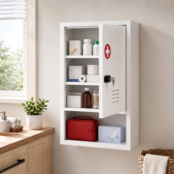 Dulap pentru Medicamente cu Incuietoare cu Combinatie, 40x15x60 cm, Alb - imagine 10