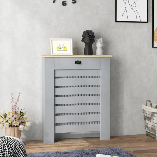 Acoperis pentru Calorifer din MDF cu Sertar, 78x19x95.5 cm, Gri - imagine 10