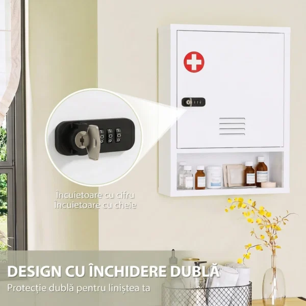 Dulap pentru Medicamente cu Incuietoare cu Combinatie, 40x15x60 cm, Alb - imagine 4