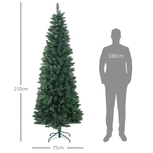 Brad de Craciun Artificial 210 cm cu 687 de Ramuri, Design Ingust si Inalt cu Baza Rabatabila, Verde - imagine 3