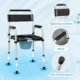Scaun WC Pliabil si Reglabil cu Brate si Spatar, din Otel si Piele PU, 52.5x46x81.5-97 cm, Negru - imagine 9