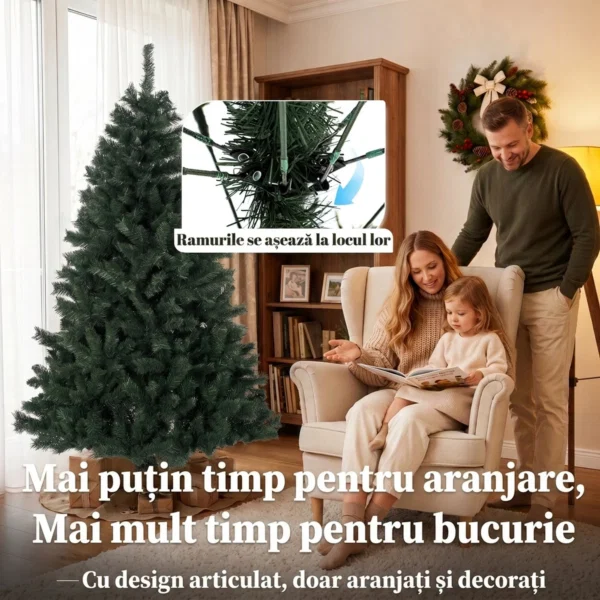 Brad de Craciun Artificial, 180 cm, cu 820 de Crengi Ignifuge, Verde - imagine 6