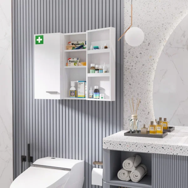 Dulap pentru medicamente cu 6 rafturi, cu incuietoare si 2 chei, din otel, 55x18x60 cm, alb - imagine 2