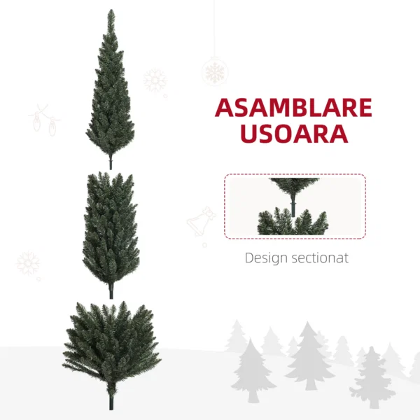 Brad de Craciun Slim Inalt de 225 cm Economisitor de Spatiu cu 538 Ramuri cu Baza din Otel pentru Interior, Verde - imagine 6