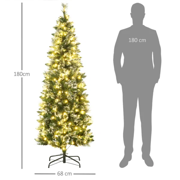 Brad de Craciun 180cm Artificial cu 240 Lumini LED si 618 Ramuri, Brad Acoperit cu Zapada Inalt si Ingust cu Postament din Otel - imagine 3