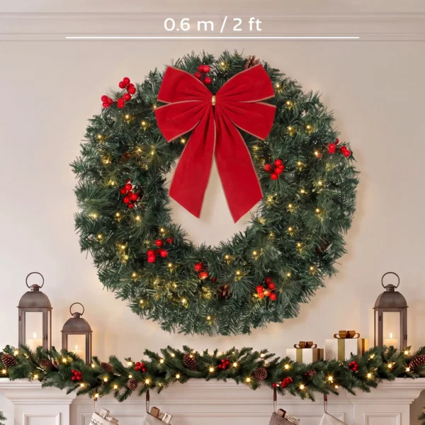 Coronita de Craciun de 60 cm cu Lumini LED, Conuri de Brad si Bobite, Verde - imagine 3