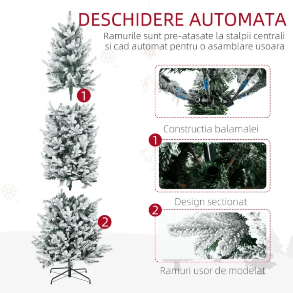 Brad de Craciun cu Zapada Artificiala 225cm, 988 de Crengi si Baza din Otel pentru Interior cu Deschidere Automata - imagine 7