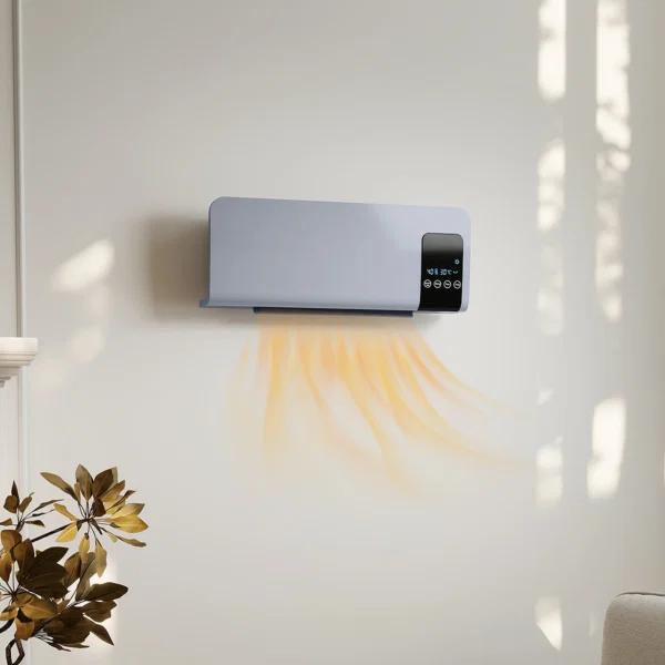 Ventilator Termic de Perete Oscilant cu Telecomanda, Temporizator 12h si 2 Moduri, 54.5x12x21.5 cm, Gri - imagine 2