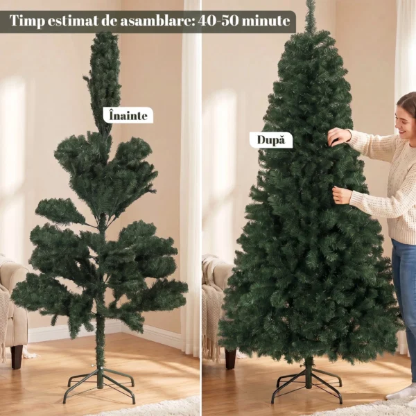 Brad de Craciun Artificial 200 cm cu 1000 Ramuri si Baza Pliabila, Verde - imagine 7