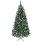 Brad de Craciun Inalt 180 cm de Interior cu 620 Ramuri, Conuri si Boabe Rosii, Baza Metalica, Verde