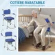 Scaun WC Mobil cu Roti 3 in 1, PU Otel Inoxidabil, Albastru - imagine 5