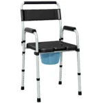 Scaun WC Pliabil si Reglabil cu Brate si Spatar, din Otel si Piele PU, 52.5x46x81.5-97 cm, Negru