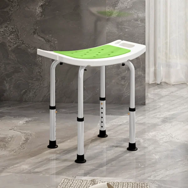 Scaun pentru dus din aluminiu si plastic antiderapant, inaltime reglabila pe 6 nivele, 39-52cm, verde - imagine 10