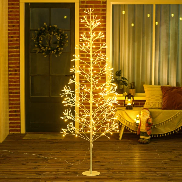 Brad de Craciun artificial cu 384 de lumini LED albe si crengi pliabile, din PP si otel, Ø20x180 cm, alb - imagine 10