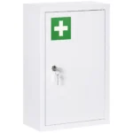 Dulap pentru Medicamente din Otel Inoxidabil, Cutie de Prim Ajutor cu 3 Niveluri, Inchidere cu 2 Chei si Montare pe Perete, 30x14x46 cm, Alb