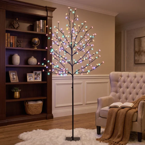 Copac de Craciun tip cires, 180 cm, cu LED-uri, 20 ramuri, timer zilnic, pentru interior si exterior acoperit, negru - imagine 2