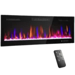 Semineu Electric Svalbard, Incastrabil sau de Perete, 127 × 47 cm, Profil Ultrasubtire, Flacara in 12 Culori, Efect de Flacara Independent, 2 Trepte de Incalzire, 900/1800 W, Termostat, Telecomanda, Timer, Negru