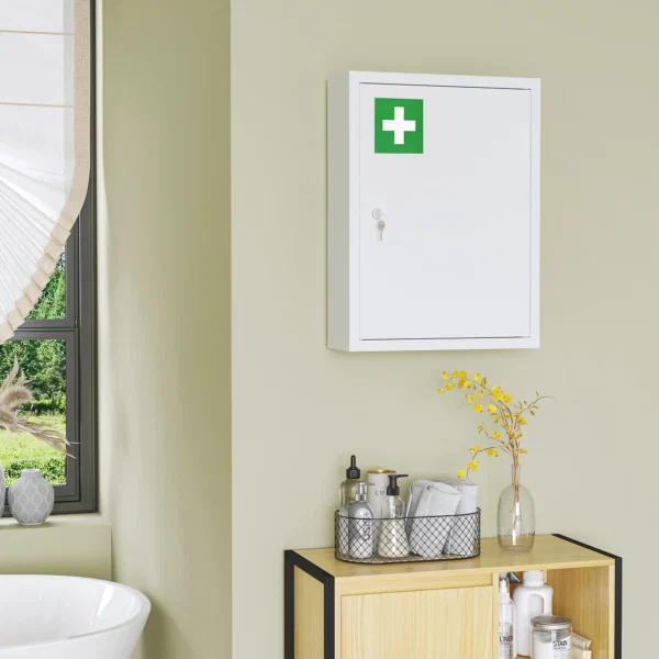 Dulap pentru Medicamente cu 3 Rafturi si Incuietoare cu 2 Chei, din Otel, 40x15x53,5 cm, Alb - imagine 7