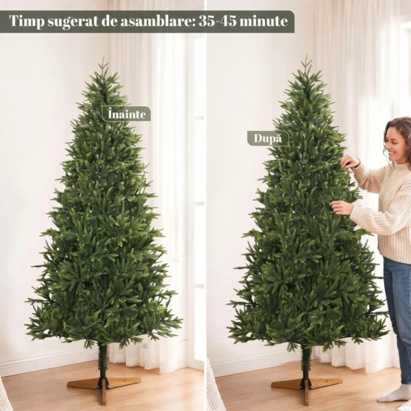 Brad artificial de Craciun 180 cm, aspect realist si bogat, 732 ramuri din PE ignifug, baza pliabila din lemn, verde - imagine 7