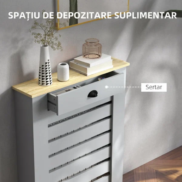 Acoperis pentru Calorifer din MDF cu Sertar, 78x19x95.5 cm, Gri - imagine 6