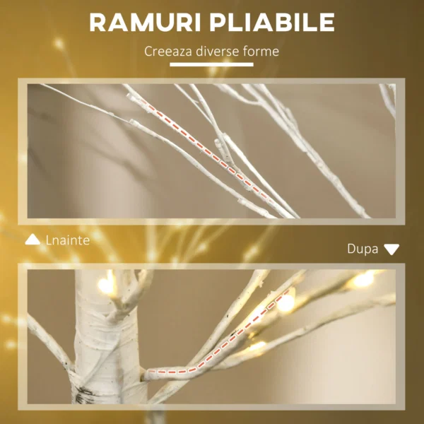 Brad de Craciun Alb cu Lumini LED si 12 Ramuri pentru Interior si Exterior, din PP si Metal, 22x22x180 cm - imagine 6