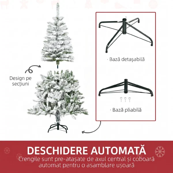 Brad de Craciun cu 358 Ramuri Ignifuge, Efect Realist, Baza din Otel, 85x85x150 cm, Verde - imagine 6