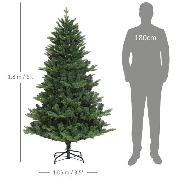 Brad de Craciun Artificial, Inalt de 180 cm, cu 818 Ramuri si Baza din Otel pentru Interior, Verde - imagine 3