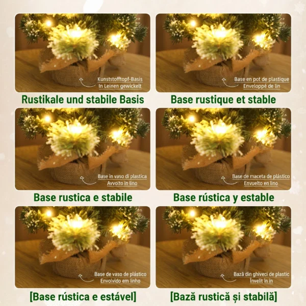 Pom de Craciun Mic Inalt 60 cm cu 35 Lumini LED Albe, 64 Crengi Ignifuge cu Conuri, Verde - imagine 7