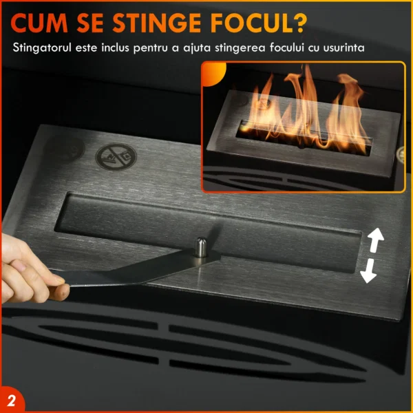 Semineu cu Bioetanol din Otel Inoxidabil cu Arzator de 1.2L pentru 3 Ore de Functionare, 36x26x54cm, Negru - imagine 5