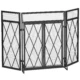 Parascantei pentru semineu, 3 panouri pliabile cu usa centrala, 120 × 11,5 × 79 cm, Negru
