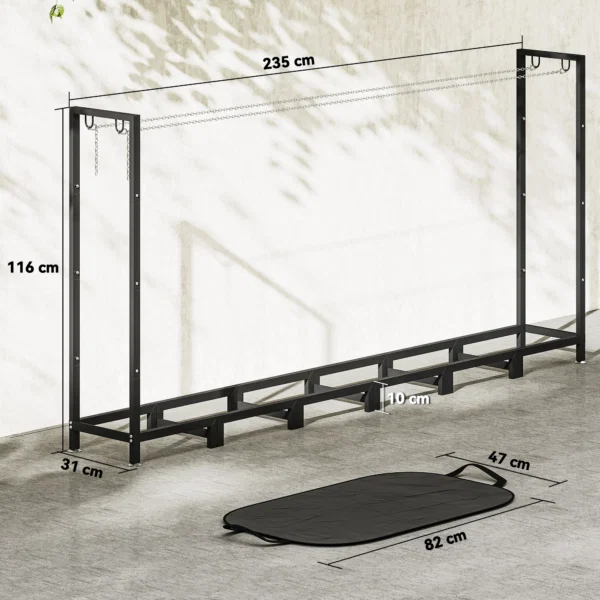 Lemnaie 0.8m³ Regulabila cu Husa Impermeabila si Lanturi din Otel, 235x31x116 cm, Negru - imagine 3