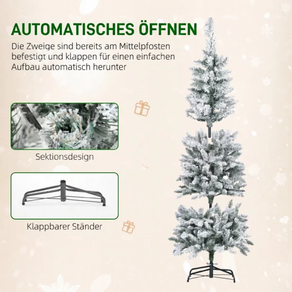 Brad de Craciun inzapezit cu 180 de lumini LED si 11 efecte, 479 de ramuri, Ø65x180 cm, verde si alb - imagine 7