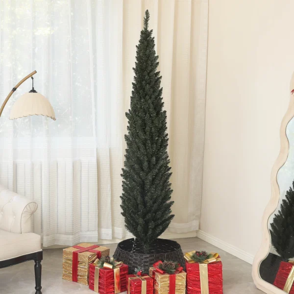 Brad de Craciun Slim, Inalt de 195 cm, Econom de Spatiu, cu 390 de ramuri si Baza din Otel pentru Interior, Verde - imagine 10