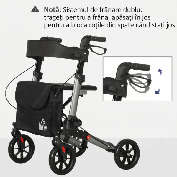 Cadru de mers pliabil din aluminiu, reglabil pe inaltime, cu geanta, 64x67x80-92 cm, negru si argintiu - imagine 8