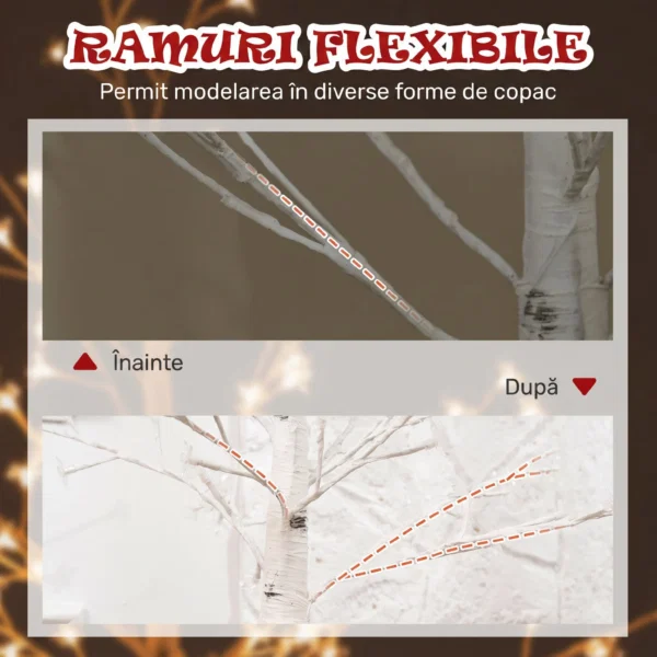 Copac Di Betulla Con 120 Lumini Led Inalt 150cm 3 Niveluri Luminosità Alb - imagine 6