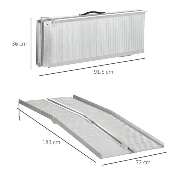 Rampe Mobile pentru Scaune cu Roti si Scutere, Pliabila, Antiderapanta, Aliaj, Capacitate 272kg, 183x72x5cm, Silver - imagine 3
