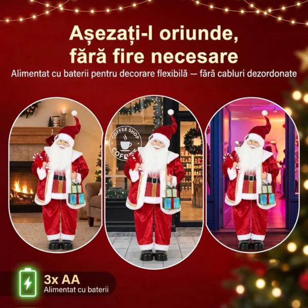 Mos Craciun Animat cu Muzica si Dans 120 cm, Brate Reglabile, Decor Craciun Rosu - imagine 7