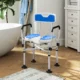 Scaun de Dus cu Sezut Canelat, Inaltime Reglabila si Picioare Antiderapante, Albastru - imagine 2