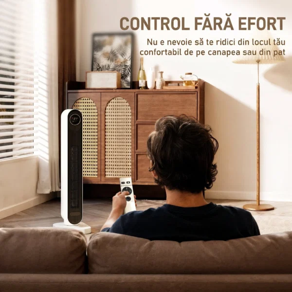 Aeroterma din ABS de 2000W cu telecomanda, oscilatie si timer, 30x22x82.5 cm, alb - imagine 8