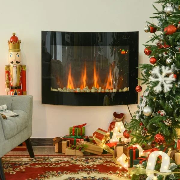 Semineu Electric Aarhus, de Perete, Putere Reglabila 900/1800 W, Telecomanda, Negru - imagine 2