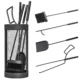 Set de Accesorii pentru Semineu, 5 Piese din Metal, Matura, Lopata, Cleste, Carlig si Cos, Negru - imagine 10