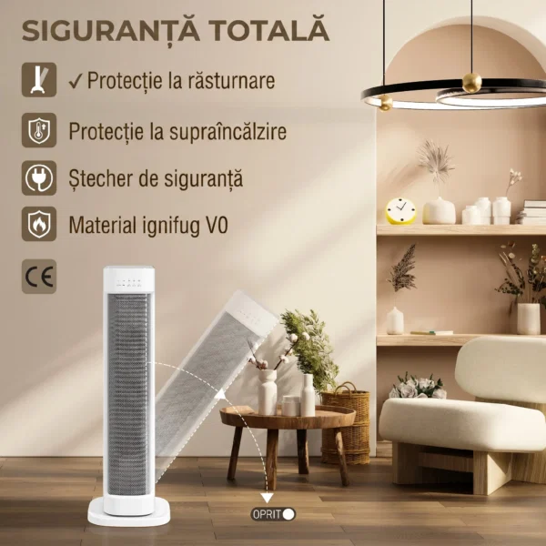 Radiator Ceramic 2000W cu 3 Temperaturi Reglabile, Timer 15 Ore, Telecomanda, Alb - imagine 7