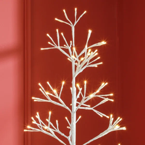 Brad de Craciun artificial cu 384 de lumini LED albe si crengi pliabile, din PP si otel, Ø20x180 cm, alb - imagine 9