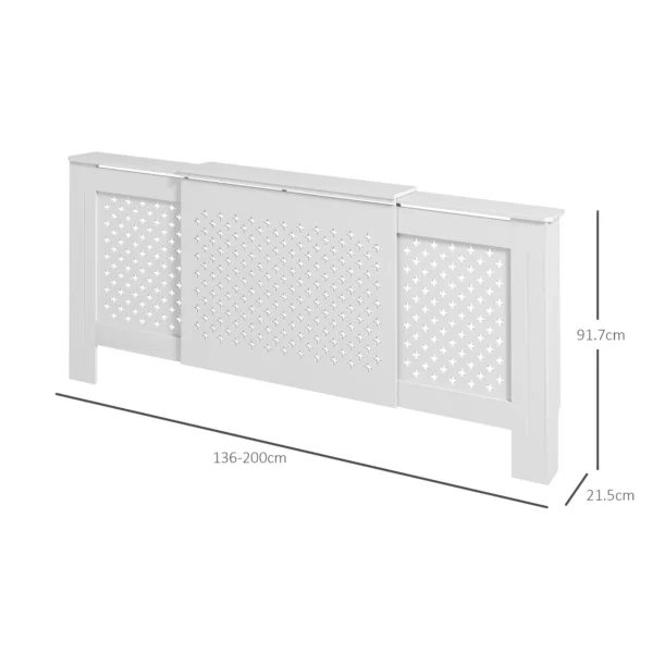 Masca pentru Calorifer cu Grilaj Incrucisat si Lungime Reglabila, 136-200 x 21,5 x 91,7 cm, Alb - imagine 3