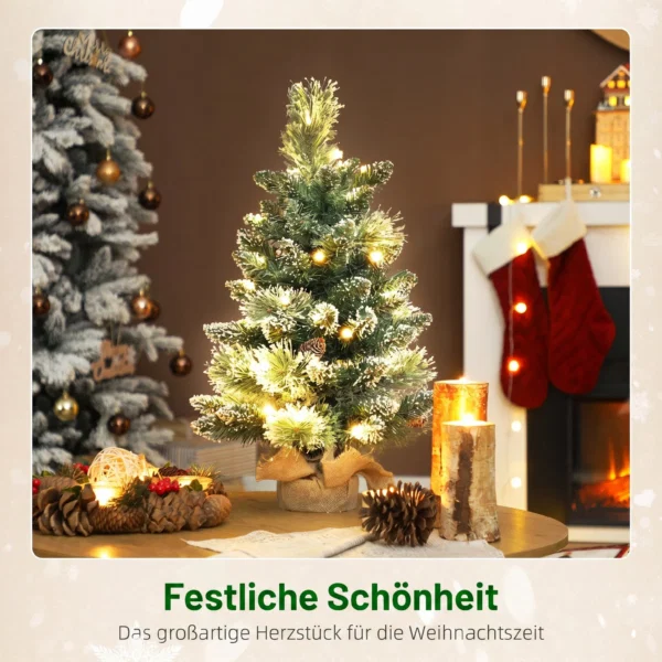 Pom de Craciun Mic Inalt 60 cm cu 35 Lumini LED Albe, 64 Crengi Ignifuge cu Conuri, Verde - imagine 4