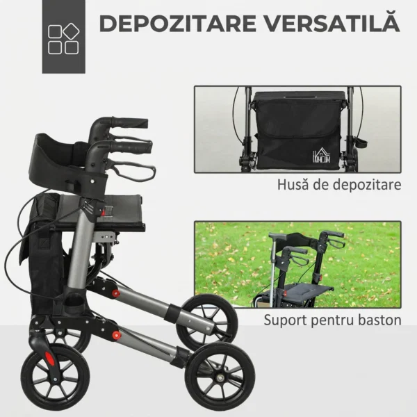 Cadru de mers pliabil din aluminiu, reglabil pe inaltime, cu geanta, 64x67x80-92 cm, negru si argintiu - imagine 5
