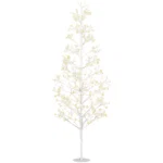 Brad de Craciun artificial cu 384 de lumini LED albe si crengi pliabile, din PP si otel, Ø20x180 cm, alb