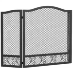 Parascantei pentru Semineu, 3 Panouri, Metal Vopsit Electrostatic, Gata de Utilizare, 107 x 1 x 60 cm, Negru